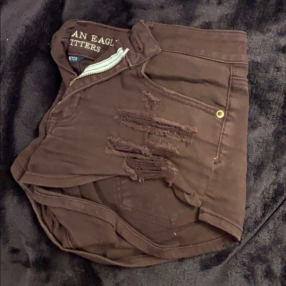 Maroon Ripped Denim Shorts